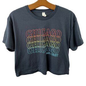 Chicago Crop Tshirt Size M Crew Neck Short Sleeve Pullover Cotton Blend Blue